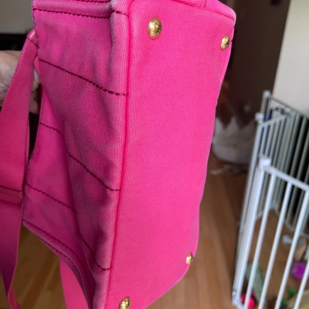 Prada Pink Canvas Canapa small Logo Tote Bag with strap